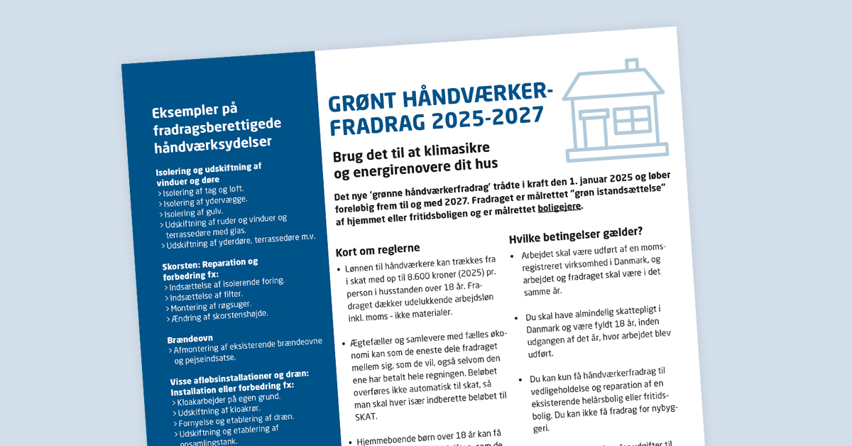 Onepager til dine kunder med information om grønt håndværkerfradrag